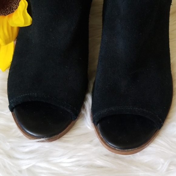 Aldo Black Suede Peep Toe Ankle Bootie - Picture 2 of 8